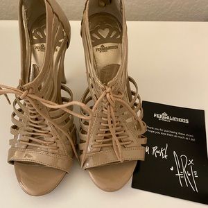 Fergalicious by Fergie , Nude patent strappy heeled sandals